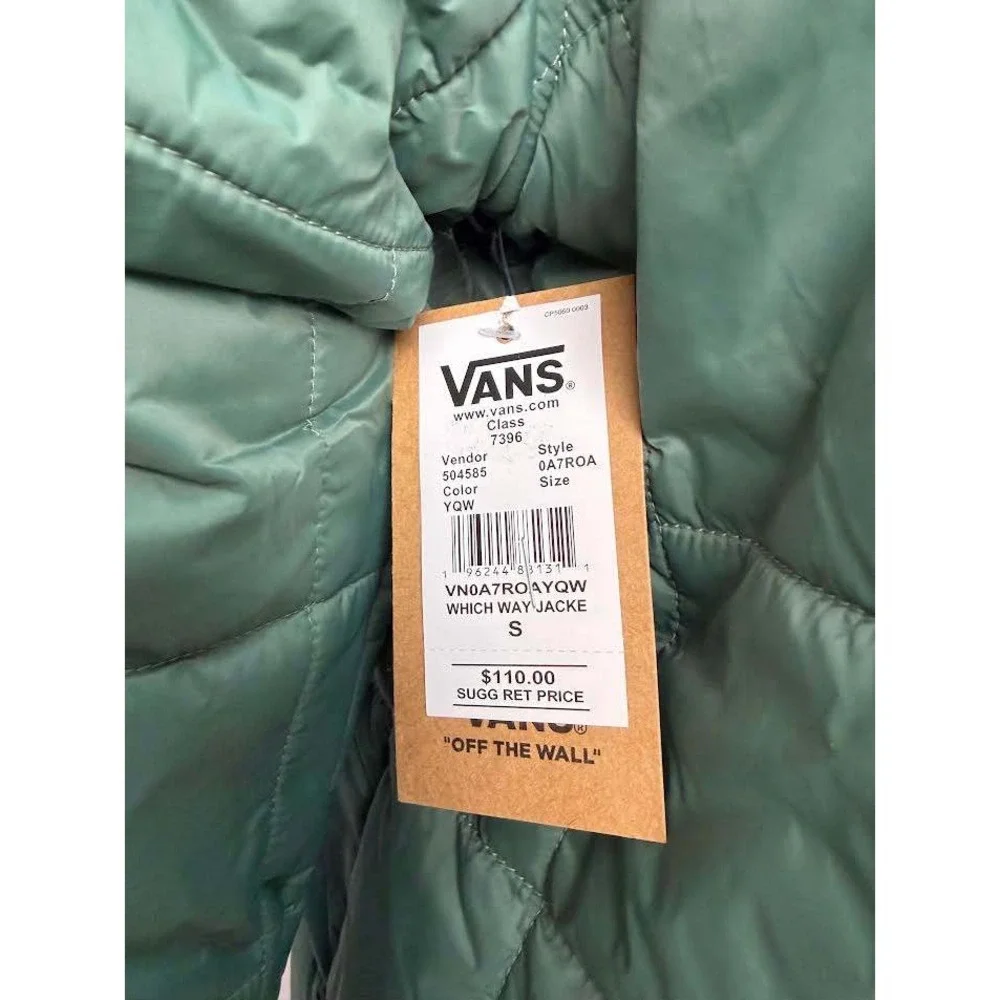 Vans Which Way Jacket Green‎ Quilted Fleece Lined Puffer Mock Neck SMALL NWT